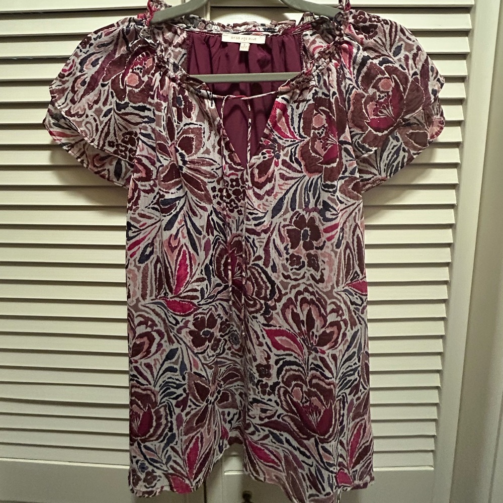 Skies Are Blue Plum and Floral Blouse